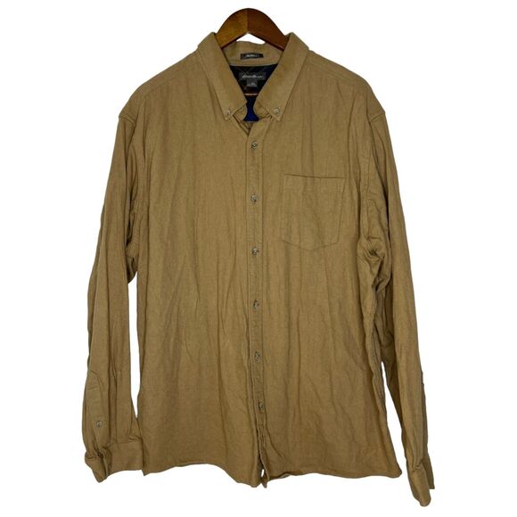 Eddie Bauer Men's Tan Flannel-Lined Button-Down Shirt Size 2XL - Picture 1 of 10